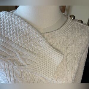 Vince Camuto White Cable Knit Cotton/Acrylic/Polyester Blend Sweater w Buttons